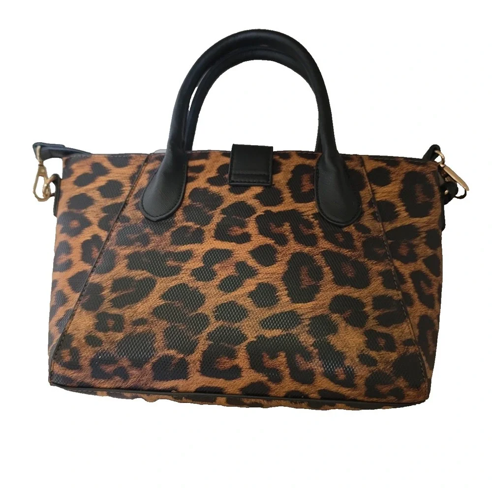 Leopard Print Satchel Bag – Black Handles & Gold Hardware - OS